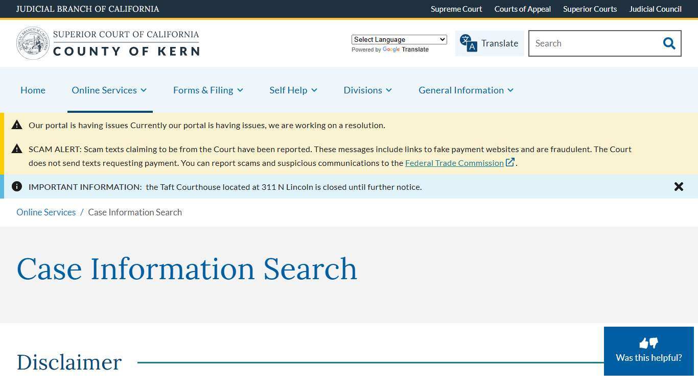 Case Information Search | Superior Court of California | County of Kern